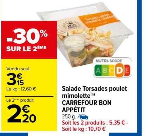 Promo Salade Torsades Poulet Mimolette Carrefour Bon App Tit Chez