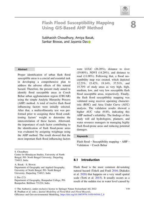 Pdf Flash Flood Susceptibility Mapping Using Gis Based Ahp Method