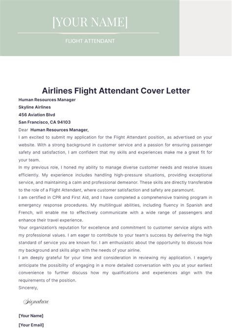 Free Airlines Flight Attendant Cover Letter Template Edit Online And Download