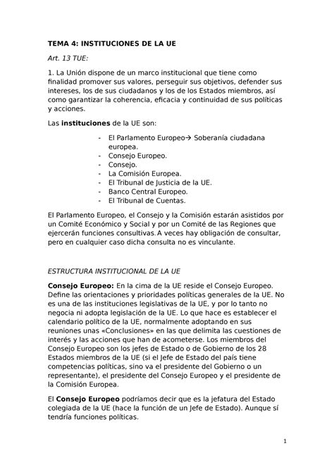 Tema Muy Completos Tema Instituciones De La Ue Art Tue