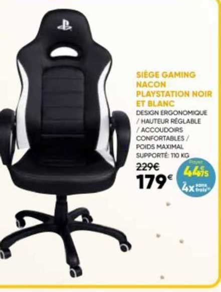 Promo Siège Gaming Nacon Playstation Noir Et Blanc chez Fnac