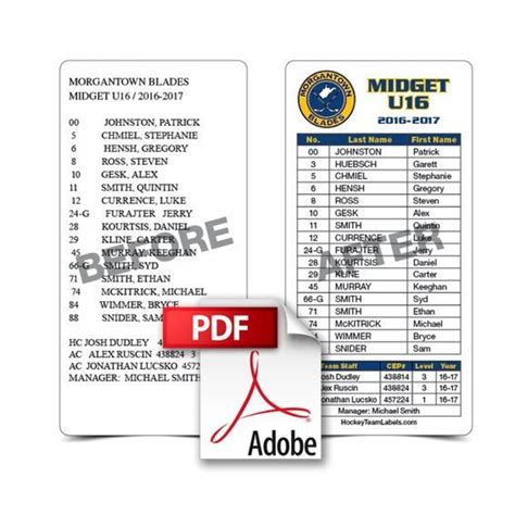 Hockey Roster Game Score Sheet X Labels Stickers Digital Pdf