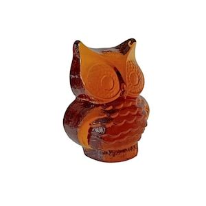 Vintage Glass Owl Bookend Amber Glass Owl Figurine Viking Amber