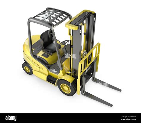 Yellow Fork Lift Truck Top View Isolated On White Background Stock