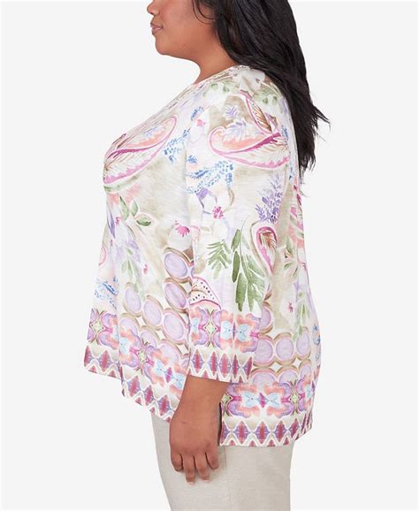 Alfred Dunner Plus Size Garden Party Paisley Floral Border Top Macys