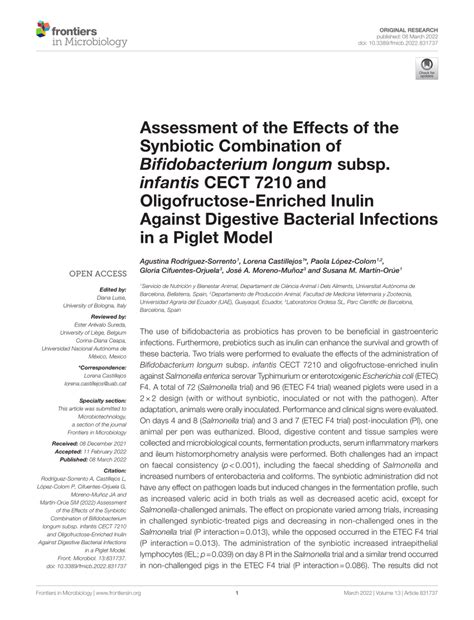 PDF Assessment Of The Effects Of The Synbiotic Combination Of