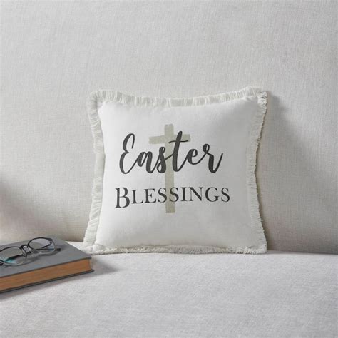 Vhc Brands Risen Soft White Charcoal Grey Easter Blessings Cross 12 In X 12 In Throw Pillow