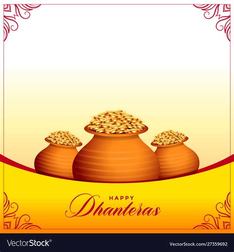 Happy Dhanteras Hindu Festival Banner With Gold Vector Image