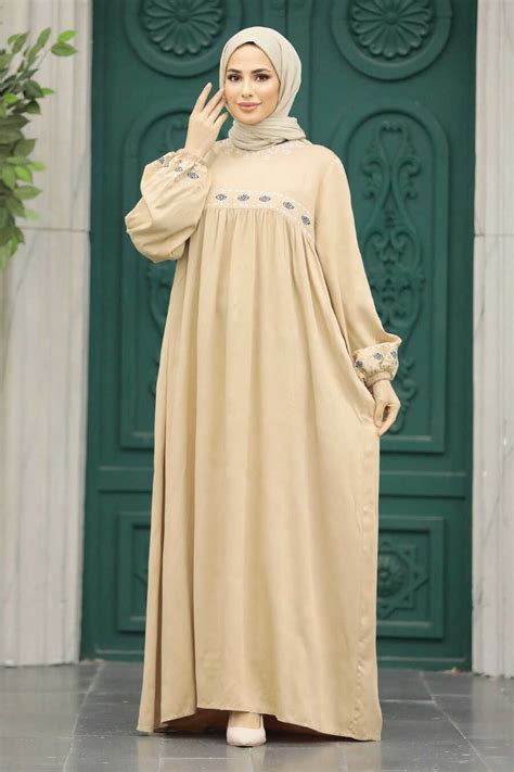 Beige Hijab Turkish Dress 89581bej Neva