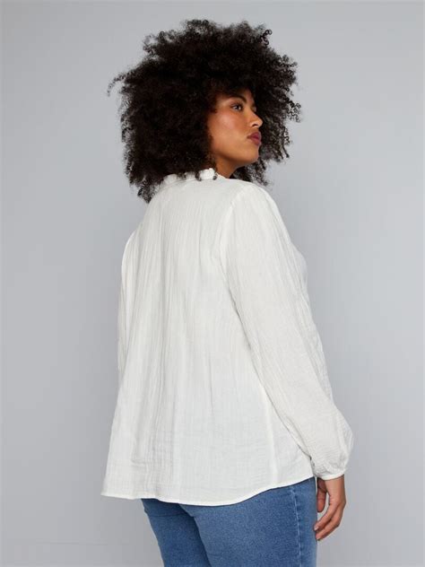 Blouse en gaze de coton à col volanté blanc Kiabi 22 00