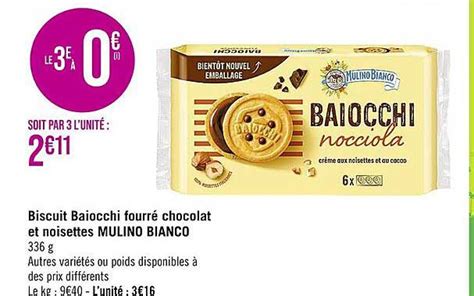 Promo Biscuits Baiocchi Fourré Chocolat Et Noisettes Mulino Bianco chez