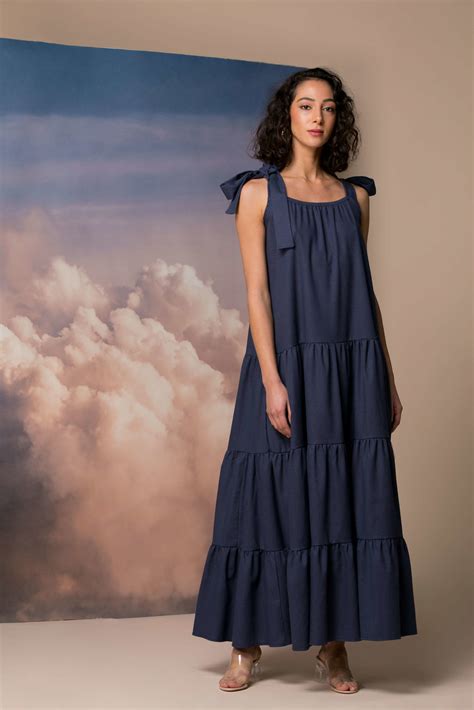 Navy Blue Linen Dress ALLSEAMS