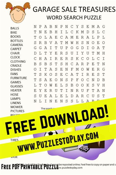 Garage Sale Treasures Word Search Puzzle Word Find Free Printable