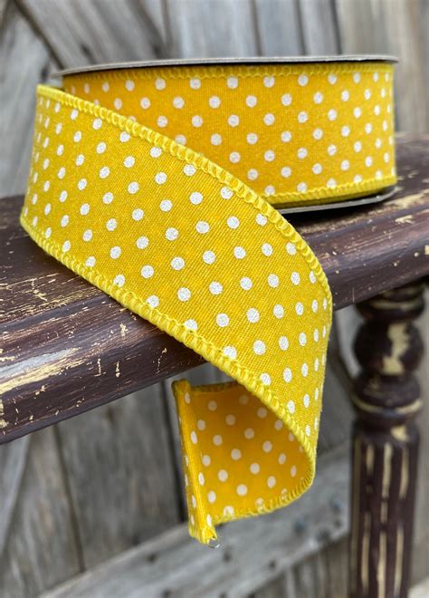 Yards Wired Ribbon Double Sided Yellow Polka Dot