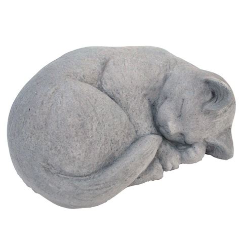 Cast Stone Small Curled Cat Garden Statue Antique Gray Gnccrls Ag The Home Depot