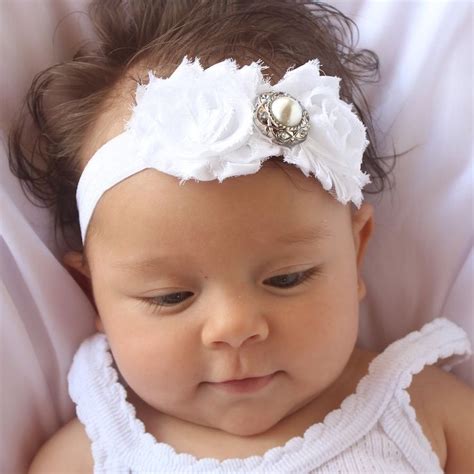 White Headband Baptism Headband Rhinestone Headband Baby Headband