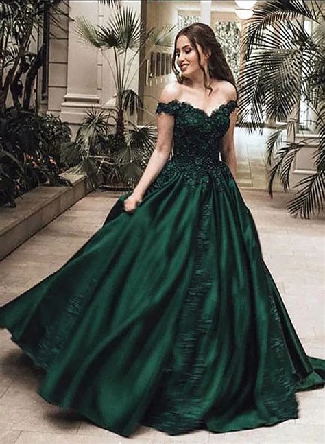 Dark Green Satin with Lace Applique Long Formal Dress, Green Sweethear – LD Dress