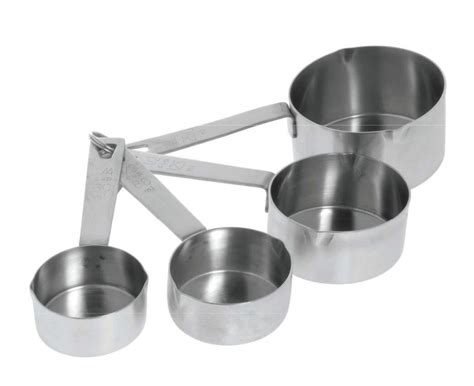 Stainless Steel Measuring Cup Set, Four Cups with Spouts, Attached to a Metal Ring with Handle ...