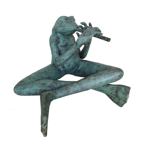 Bronze Frog Playing Flute Sculpture Metropolitan Galleries Inc