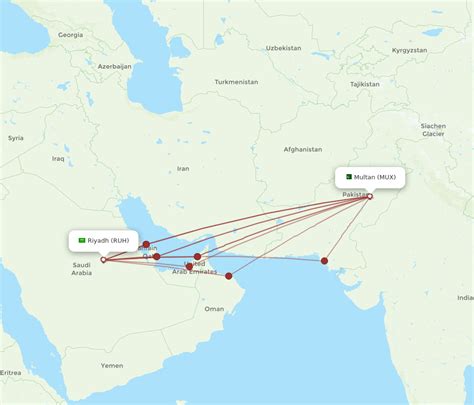 All Flight Routes From Riyadh To Multan RUH To MUX Flight Routes