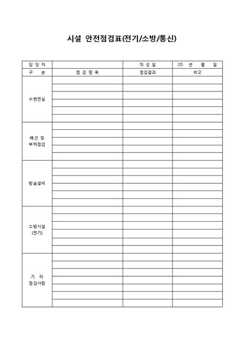 전기안전점검표 전기소방통신 비즈폼 샘플 양식 다운로드