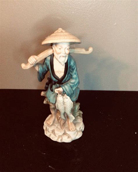 Vintage Seizan Chinese Porcelain Fisherman Figurine Etsy