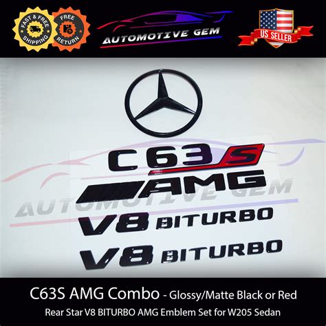 W C S Sedan Amg V Biturbo Trunk Star Emblem Black Badge Set