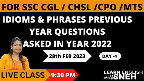 IDIOMS PHRASES PREVIOUS YEAR QUESTIONS 2022 DAY 4 SSC CGL CPO