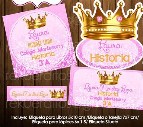 Kit Imprimible Etiquetas Escolares Princesa Reina Corona En