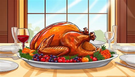 Premium AI Image | funny cartoon turkey thanksgiving dinner