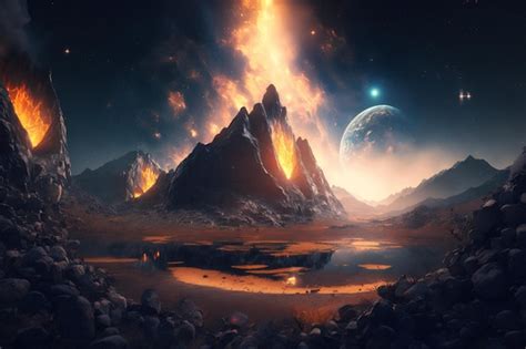 Premium Photo A Fire On A Planet With A Planet In The Background