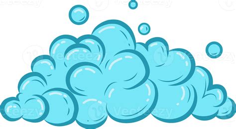 Cartoon Soap Foam With Bubbles Light Blue Suds Of Bath Shampoo