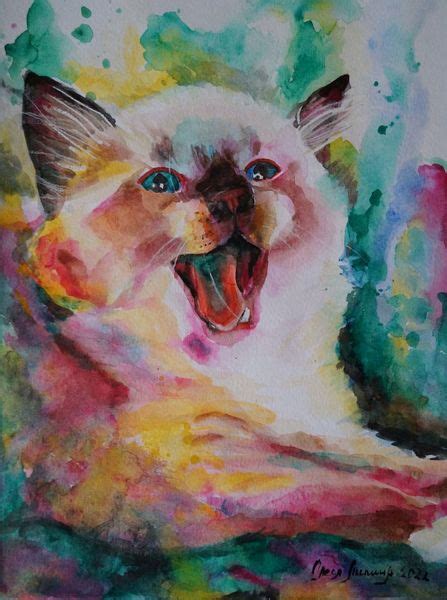 Miau Katze Farben Portrait Aquarellmalerei Von Olesja Lipina