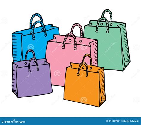 Hand Drawn Cartoon Doodle Style Shopping Bags Design Stock