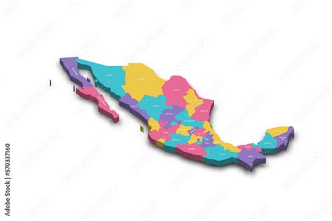 Mexico Political Map Of Administrative Divisions States And Mexico City Colorful 3d Vector