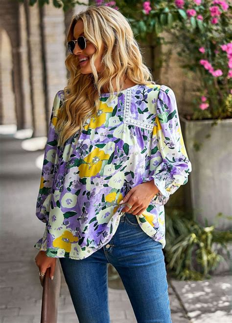 Womens Floral Print Casual Blouses