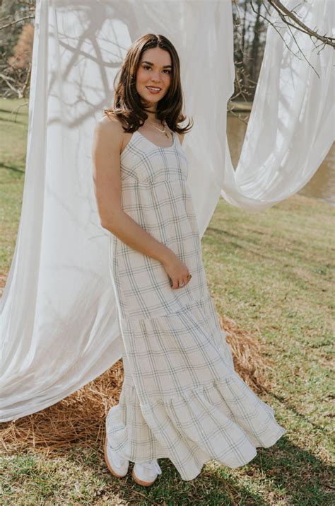 Milana Ivory And Blue Plaid Maxi Dress Lizard Thicket