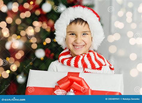 Happy Excited Child Holding Christmas T Box Stock Image Image Of