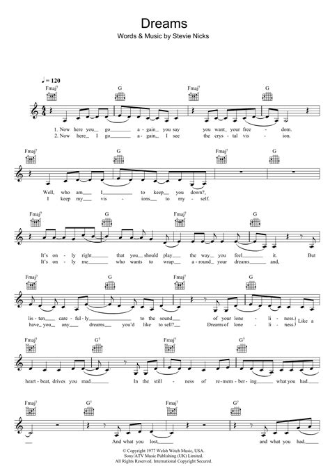 Fleetwood Mac Dreams Sheet Music Notes, Chords Download Printable Piano ...