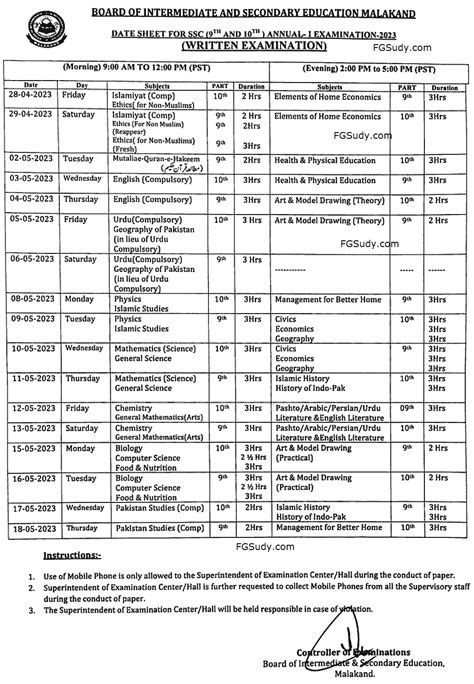 Fbise Th Class Date Sheet Image To U