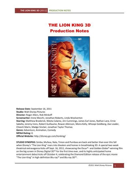 Lion King Characters Characteristics And Functions Pdf