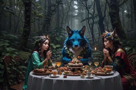 Premium Ai Image Faerie Tale Forest Feast Enchanted Creatures