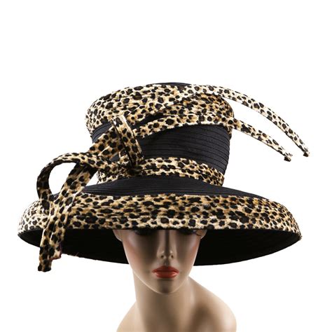 Satin Ribbon Church Hat Leopard Print First Lady Hats Fascinator Dress Hats Derby Essencehat