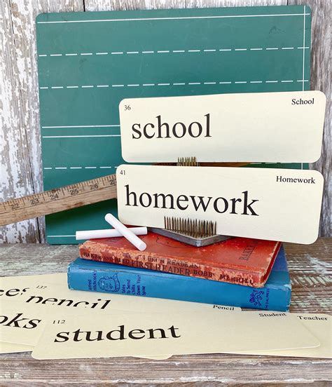 School Flash Cards Large Vintage Inspired Word Flashcard Set Of 8