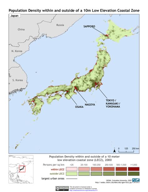 Japan Population Density Within And Outside Of A 10m Low Elevation