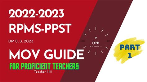 Rpms Ppst Sy 2022 2023 I Mov Guide I Part 1 Classroom Observable Indicators Youtube