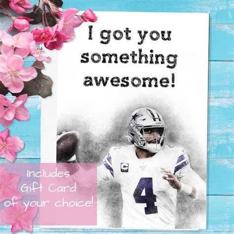 Dallas Cowboys Dak Prescott Greeting Card T Card Included Etsy