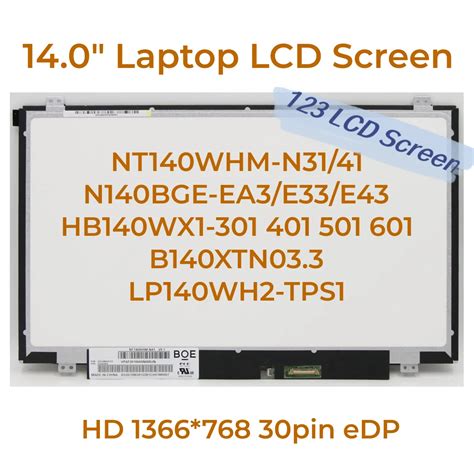 Panel LCD NT140WHM N31 N41 14 N140BGE EA3 E33 E43 HB140WX1 301 401 501