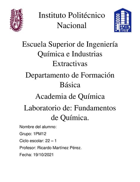 Pm S Pe Practica Escuela Superior De Ingenier A Qu Mica E