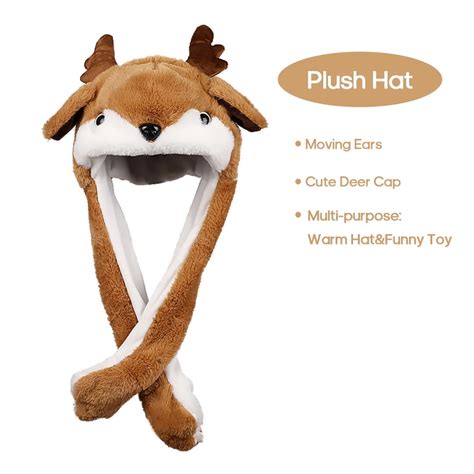 Anself Plush Earflap Animal Hat Cute Funny Deer Cap Moving Ears Toy